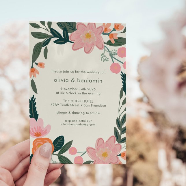 Stylish Pink Green Backyard Garden Floral Wedding Invitation (Creator Uploaded)