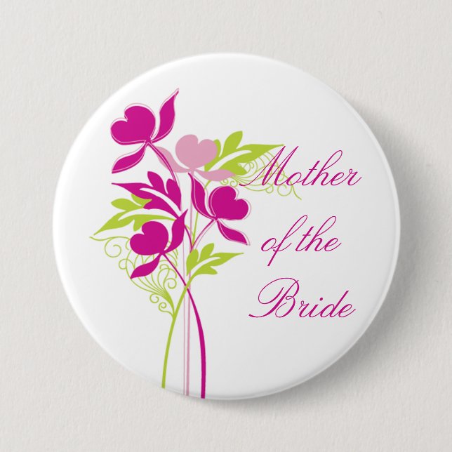 Stylish Pink & Green Bouquet Bridal Party Button (Front)
