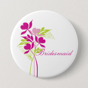 Stylish Pink & Green Bouquet Bridal Party Button