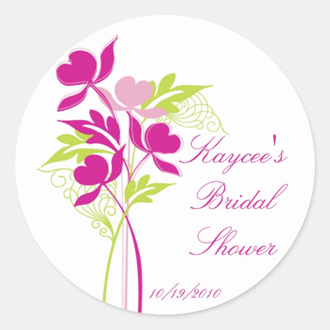 Stylish Pink & Green Bouquet Bridal Shower Sticker (Front)