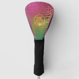 Stylish Pink Green Iridescent Croc Monogram Golf Head Cover