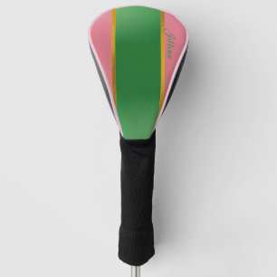Stylish Pink Green Monogram Preppy Golf Head Cover