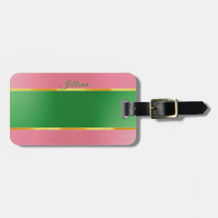 Stylish Pink Green Monogram Preppy  Luggage Tag