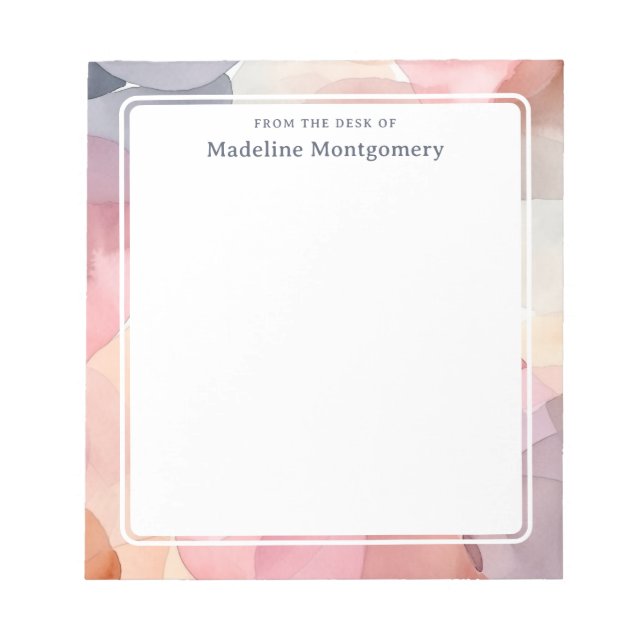 Stylish Pink Grey Name Retro 60's Watercolor Notepad (Front)