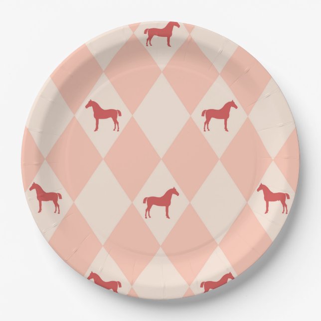 Stylish Pink Harleqiun Horse Pattern Paper Plate (Front)