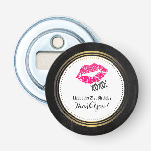 Stylish Pink Kissy Lips w/ xoxo! Birthday Thanks Bottle Opener