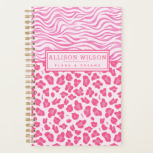 Stylish Pink Leopard and Zebra Print Planner