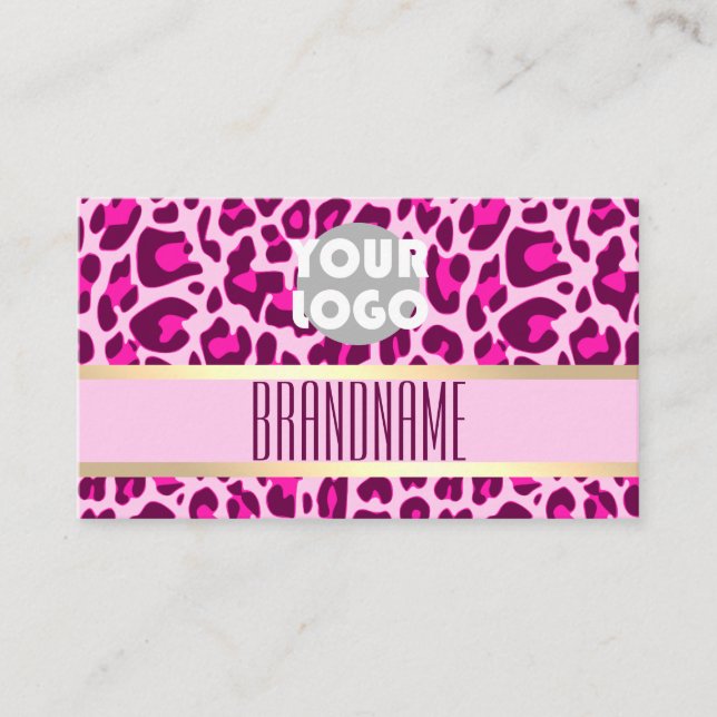 Stylish Pink Leopard Pattern Hair Stylist Salon Business Card (Front)