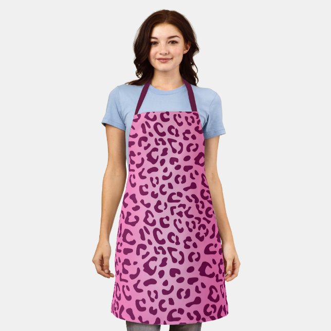 Stylish Pink Leopard Print Apron (Worn)