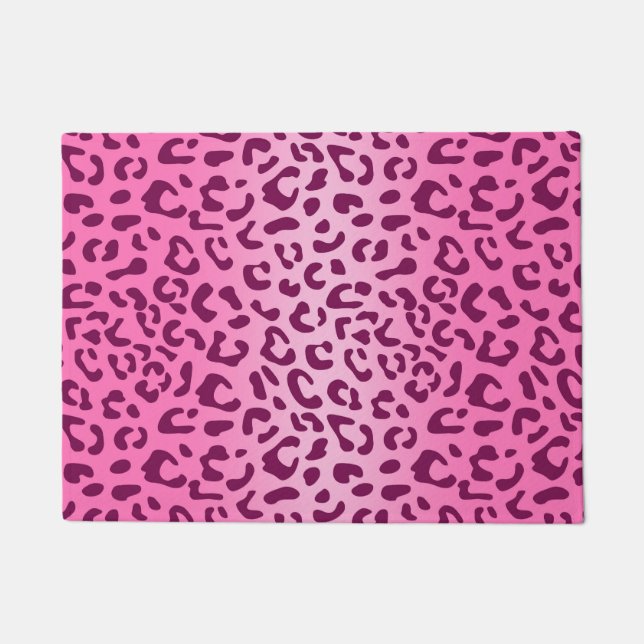 Stylish Pink Leopard Print Doormat (Front)