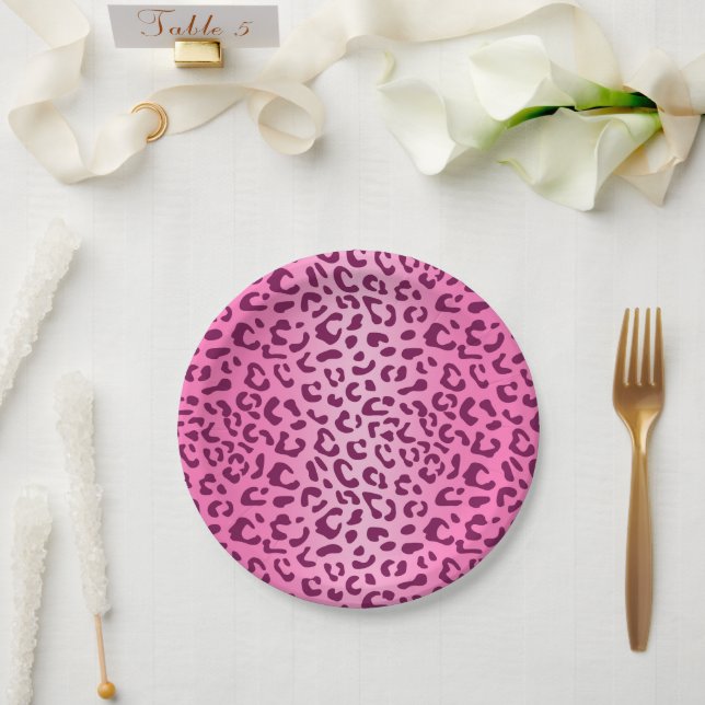 Stylish Pink Leopard Print Paper Plate (Wedding)
