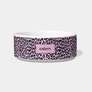 Stylish Pink Leopard Print   Personalised Pet Bowl
