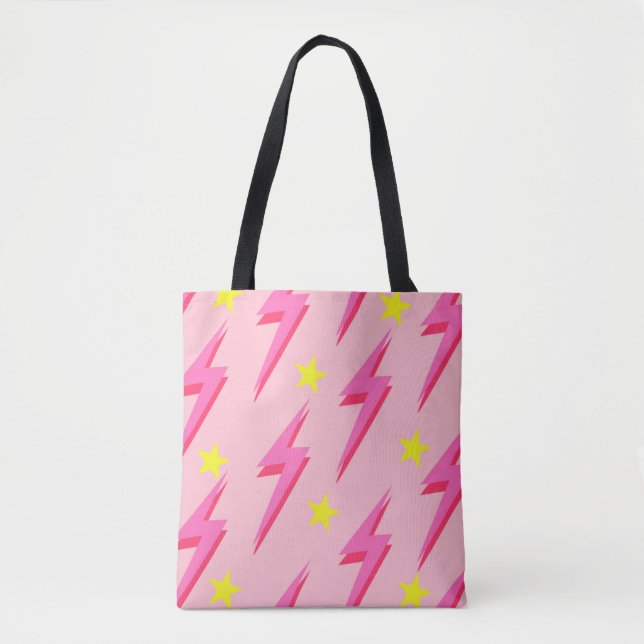 Stylish Pink Lightning Tote Bag for Everyday Use (Front)
