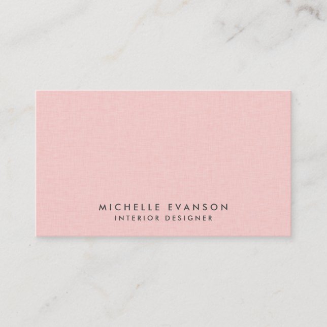 Stylish Pink Linen Minimalist Professional Business Card (Front)
