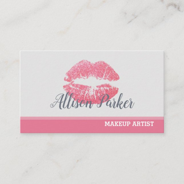 Stylish Pink Lips Glitter Makeup Artist  Business Card (Front)
