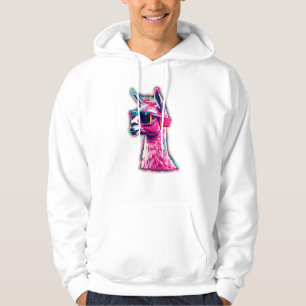 Stylish Pink Llama   Funky Synthwave Hoodie