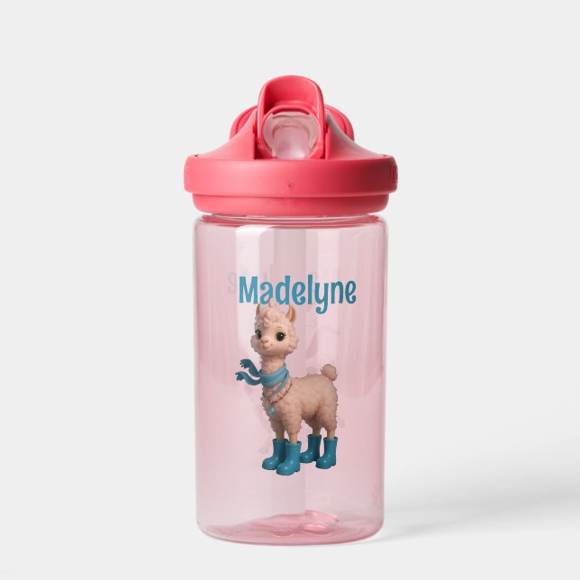 Stylish Pink Llamas Water Bottle (Front)
