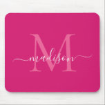 Stylish Pink Magenta White Monogram Script Modern Mouse Mat<br><div class="desc">Stylish Hot Pink Magenta White Monogram Script Simple Modern Mouse Pad</div>