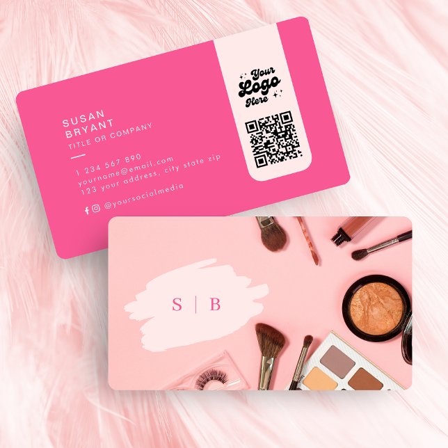 Stylish pink makeup initials photo qr code logo business card (Stylish pink makeup initials photo qr code logo business card)