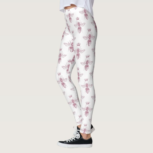 Stylish Pink Marble & Bumble Bee Print  Leggings (Left)