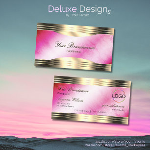 Stylish Pink Marble Gold Borders and Logo Elegance Business Card