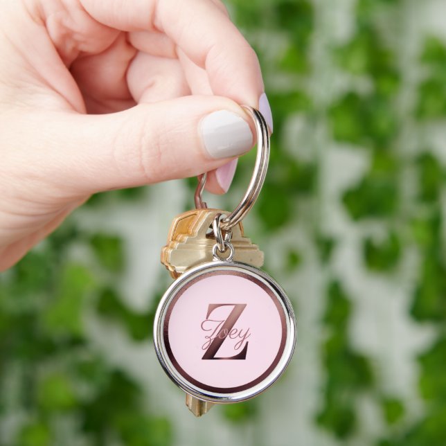 Stylish Pink Metallic Rose Gold Monogram Letter Z Key Ring (Hand)