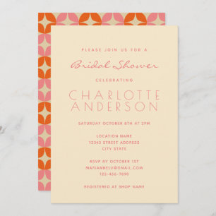 Stylish Pink Mid Mod Geometric Cream Bridal Shower Invitation