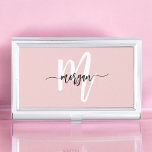 Stylish Pink Modern Script Girly Monogram Name Business Card Holder<br><div class="desc">Elevate your professional image with the Stylish Pink Modern Script Girly Monogram Name Business Card Case. This chic case features a soft blush pink design with a contemporary script monogram, offering a personalised touch to your business essentials. Crafted from high-quality materials, it provides a durable and elegant way to store...</div>