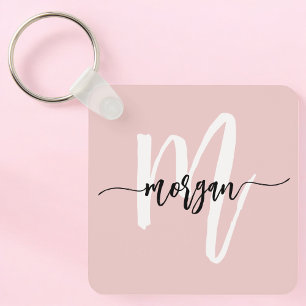 Stylish Pink Modern Script Girly Monogram Name Key Ring