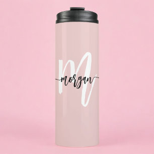 Stylish Pink Modern Script Girly Monogram Name Thermal Tumbler