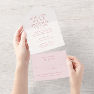 Stylish Pink Modern Wedding All In One Invitation