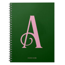 Stylish Pink Monogram Initial on Dark Green