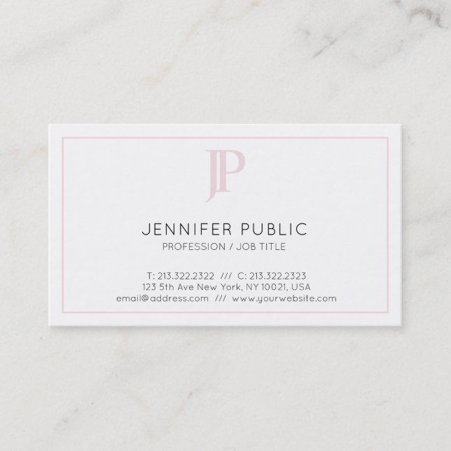 Stylish Pink Monogram Minimalist Chic Plain Trendy Business Card (Front)