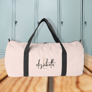 Stylish Pink Monogram Name Girl's Script Sports Duffle Bag