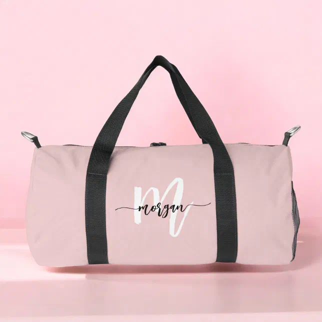 Stylish Pink Monogram Name Girl's Script Sports Duffle Bag Zazzle