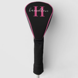 Stylish Pink Monogram Name Initial Golf Head Cover