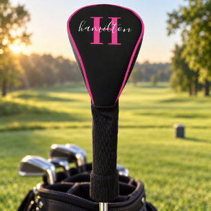 Stylish Pink Monogram Name Initial Golf Head Cover
