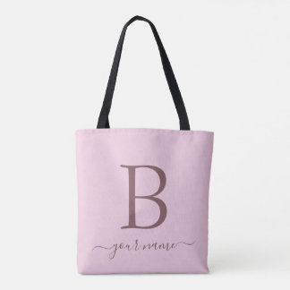 Stylish Pink Monogram Simple, Modern Minimalist Tote Bag