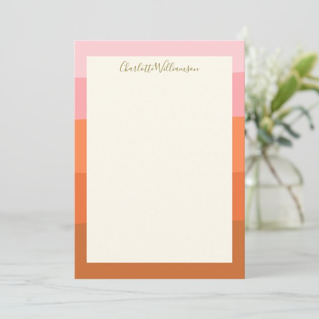 Stylish Pink Orange Abstract Stripes Script Name  Card (Standing Front)