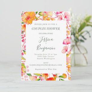Stylish Pink Orange Botanical Couples Shower Invitation