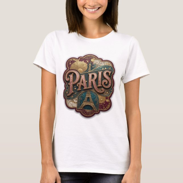 Stylish Pink PARIS 3D Text Art T-Shirt (Front)