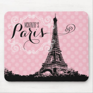Stylish Pink Paris Eiffel Tower Add Name Mouse Mat