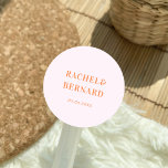 Stylish Pink & Peach Orange Typography Wedding Classic Round Sticker<br><div class="desc">These elegant stickers,  featuring pink background and apricot orange typography would make a wonderful addition to your wedding supplies! Customise them with ease by utilising the "personalise" and "edit using design tool" option.</div>
