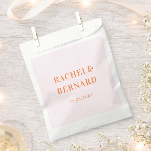 Stylish Pink & Peach Orange Typography Wedding Favour Bags (Clipped)