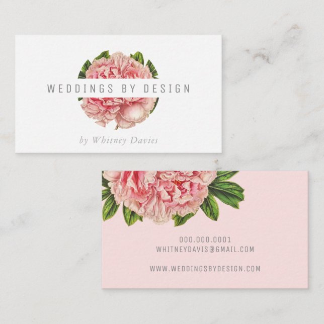 STYLISH PINK PEONY LOGO modern floral flower Business Card (Front/Back)