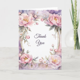 Stylish Pink Peony Oval Frame Thank You Card