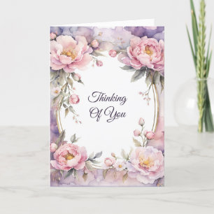Stylish Pink Peony Oval Frame Thinking of You Card