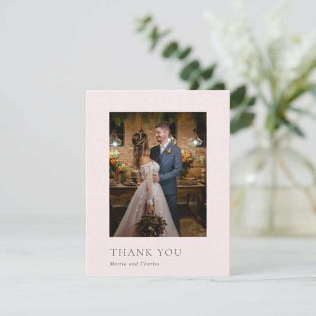 Stylish Pink Photo Modern Wedding Thank You Card (Standing Front)