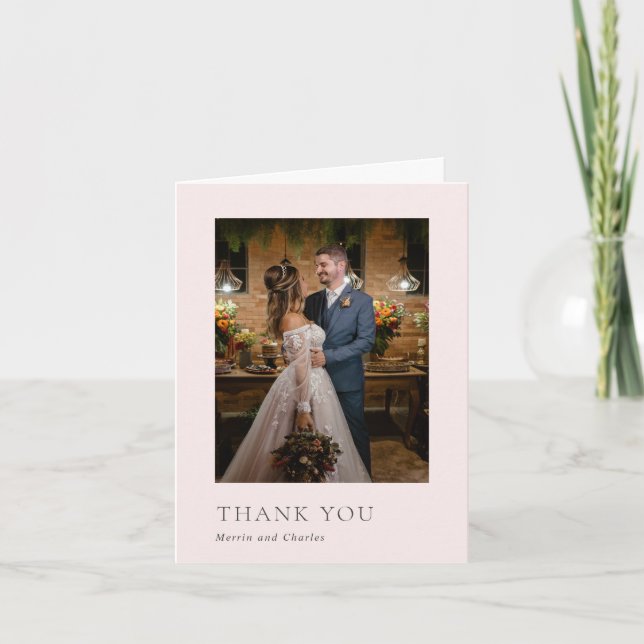 Stylish Pink Photo Modern Wedding Thank You Card (Front)