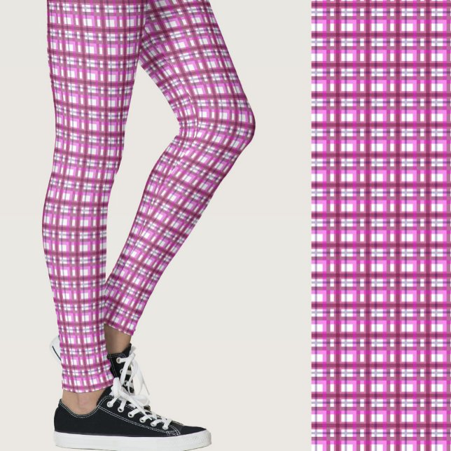 Stylish pink plaid geometric patterned leggings (Creator Uploaded)